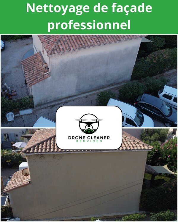 Comparaison avant et après le nettoyage par Drone Cleaner, d'une façade d'immeuble à Nice